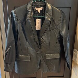 Philosophy Black Faux Leather Single-Button Blazer Jacket